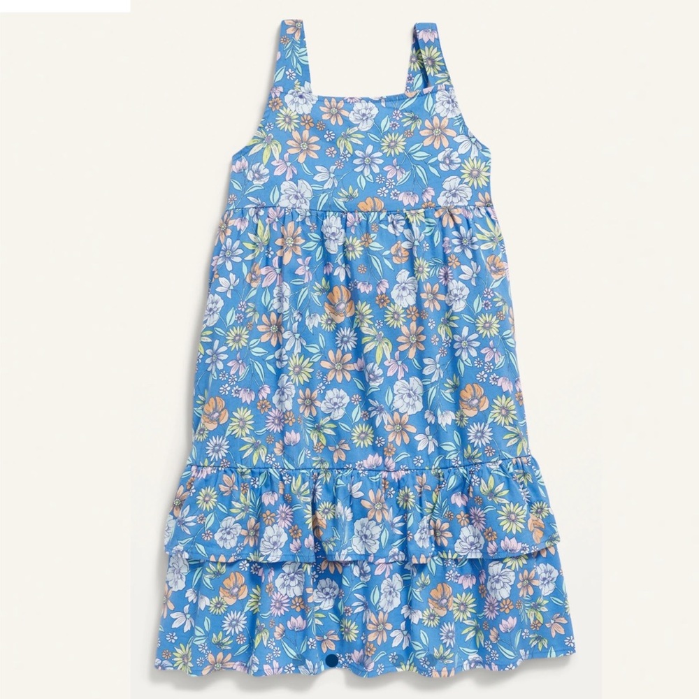NWT Old Navy Printed Sleeveless Tiered All-Day Dress in Blue Floral XS 5